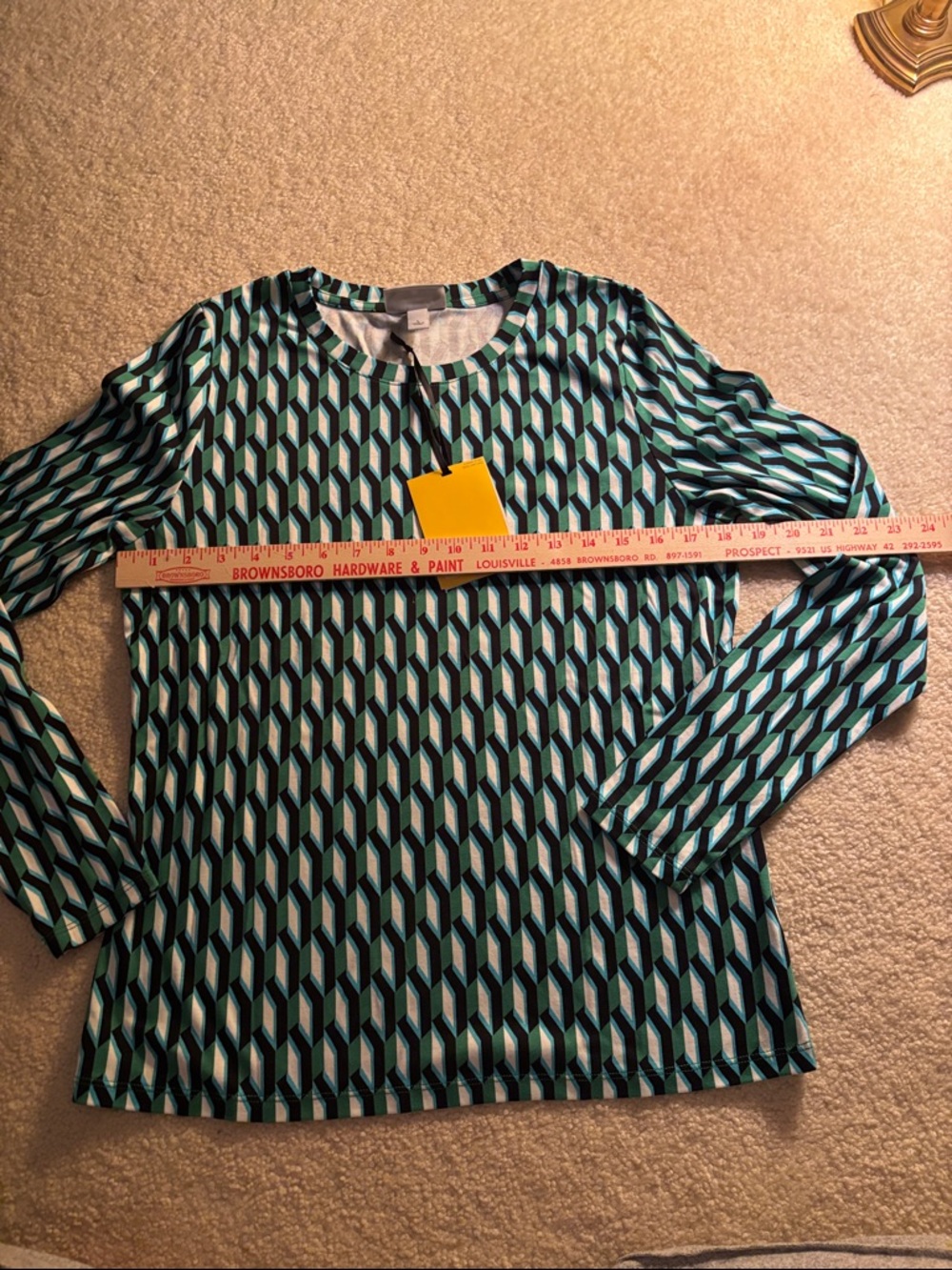 Diane Von Furstenberg Teal, Black & White Geometric Long Sleeve Top